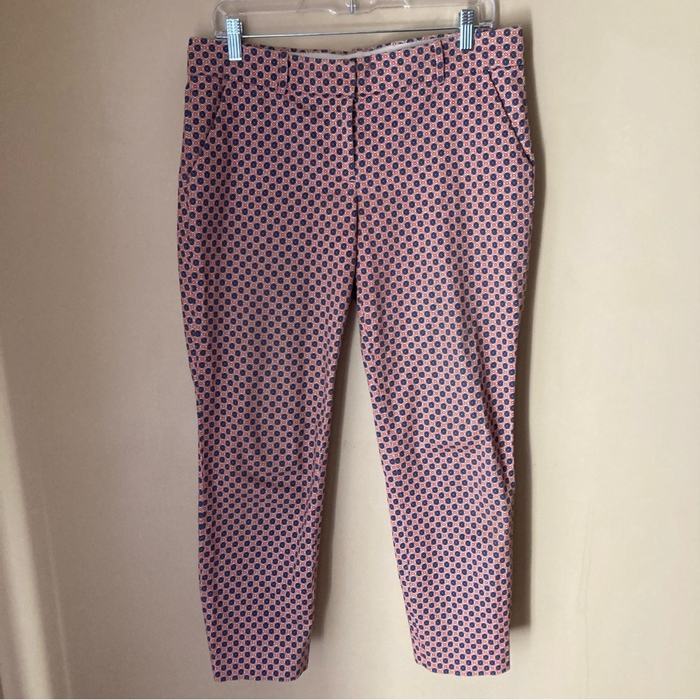 J. Crew Cafe Capri Pants: Red with/Blue Flowers; Retro Inspired